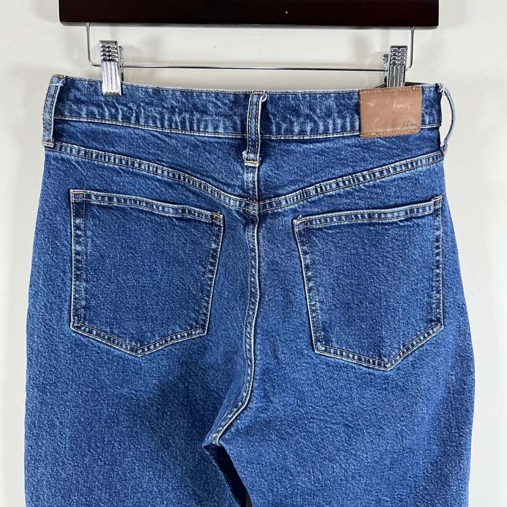 J. Crew Classic Straight Leg Dark Wash Jeans High Rise Leather Patch Womens 29